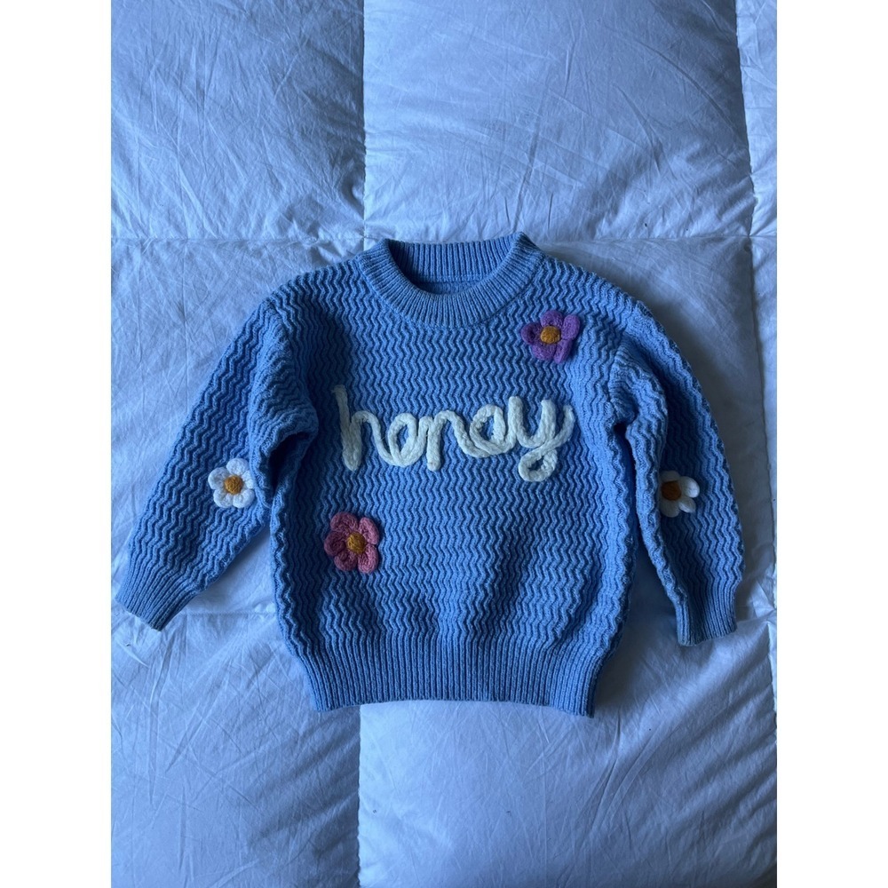 Kids Blue Honey Daisy Sweater Knit Pullover Long Sleeve Casual Top Size 2T / 90
